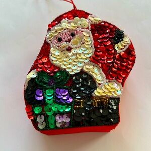 GAC 1998 Santa Claus Satin Gift Box Ornament Trinket Sequins And Beads